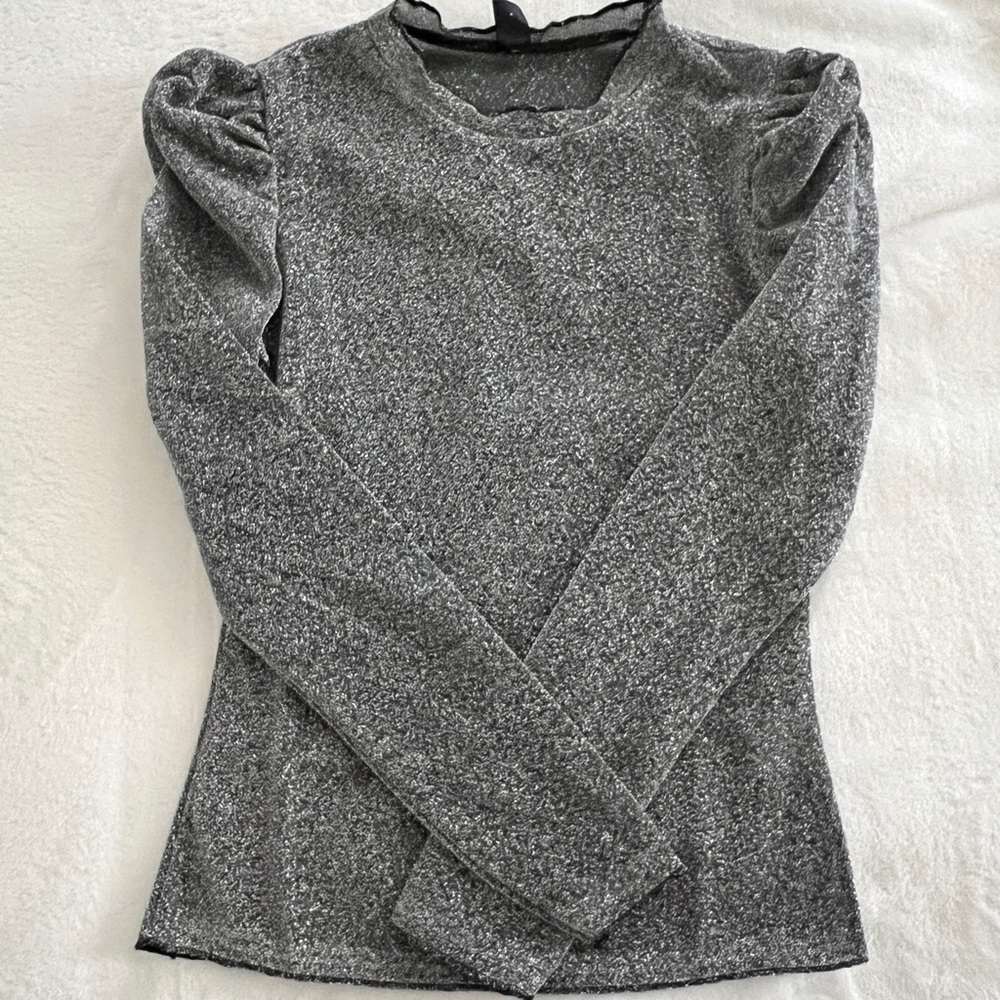 Lettuce trim puff sleeve glitter tee